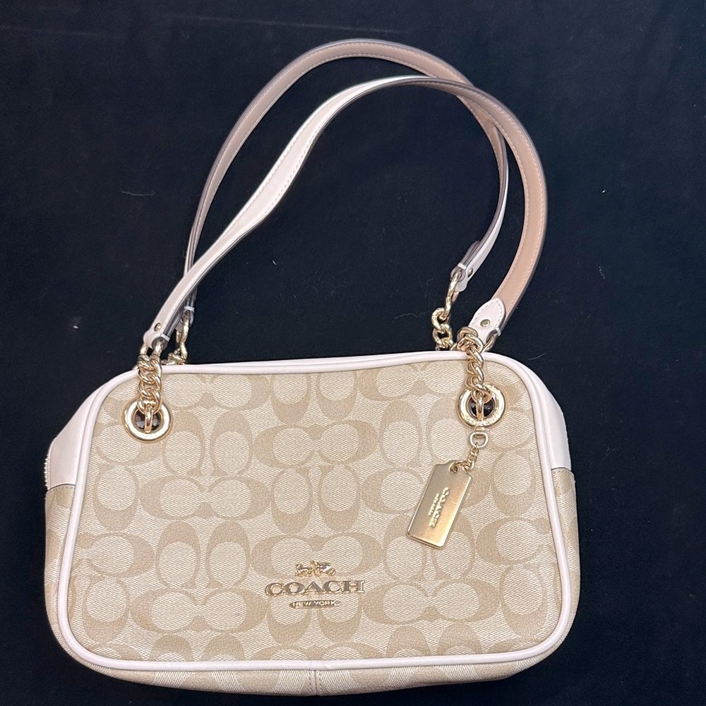 Coach Tan and Cream Shoulder Bag